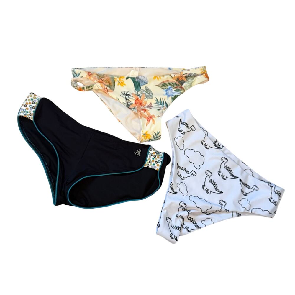 Women’s Bikini Bottoms Bundle Floral Black Dinosaur Print Mixed Brands L